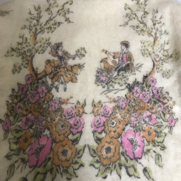 Vintage 1950's Cream Victorian Floral Scene Angora Type Short Cardigan Sweater - Picture 16 of 16
